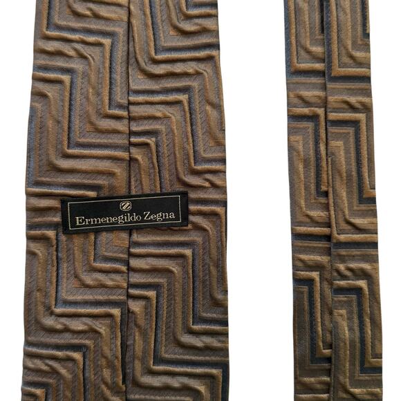 Ermenegildo Zegna Tie Necktie Textured Geometric Metallic Color Shift Bronze - Picture 3 of 9
